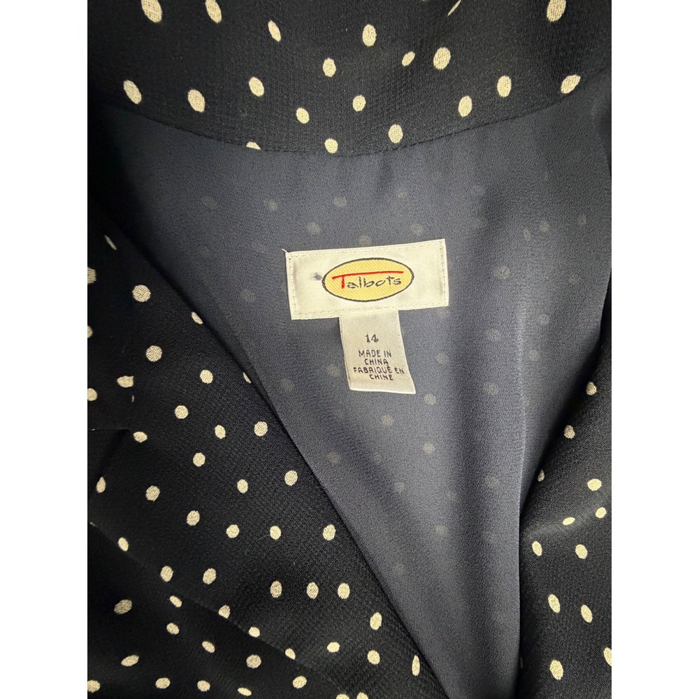 Talbots Navy Blue Polka Dot Short Sleeve Empire Waist Midi Dress Womens Size 14